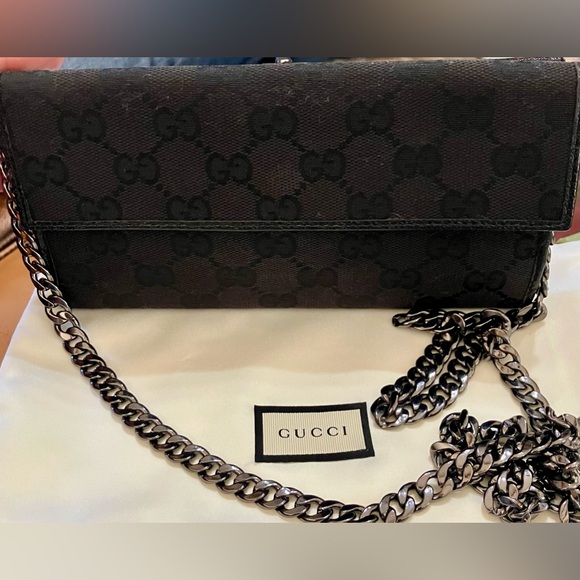 Gucci Black Monogram Chain Shoulder Wallet - Picture 4 of 13